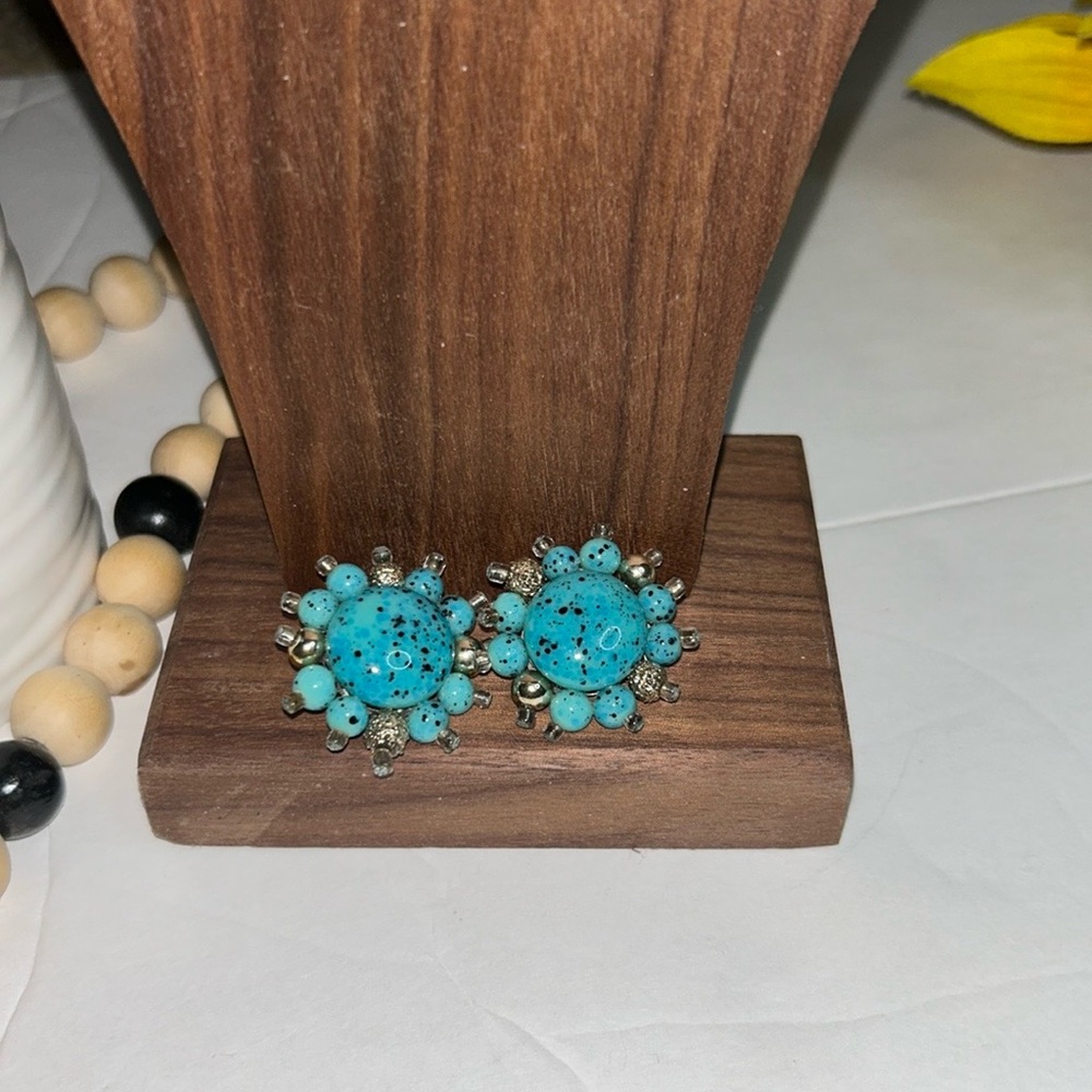Turquoise Japan Marked Floral Earrings